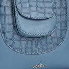 Lyla Premium Genuine Leather Tote Bag for Women | Vintage Blue Croc-Embossed Handbag