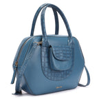 Lyla Premium Genuine Leather Tote Bag for Women | Vintage Blue Croc-Embossed Handbag
