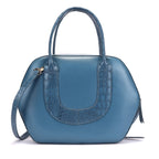 Lyla Premium Genuine Leather Tote Bag for Women | Vintage Blue Croc-Embossed Handbag