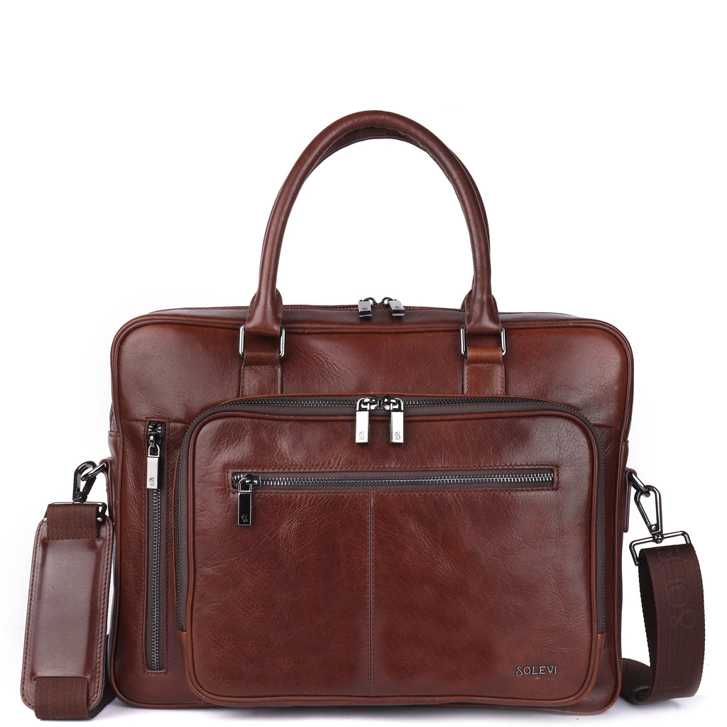 Gavino Premium Leather Briefcase Bag for Men – Tan