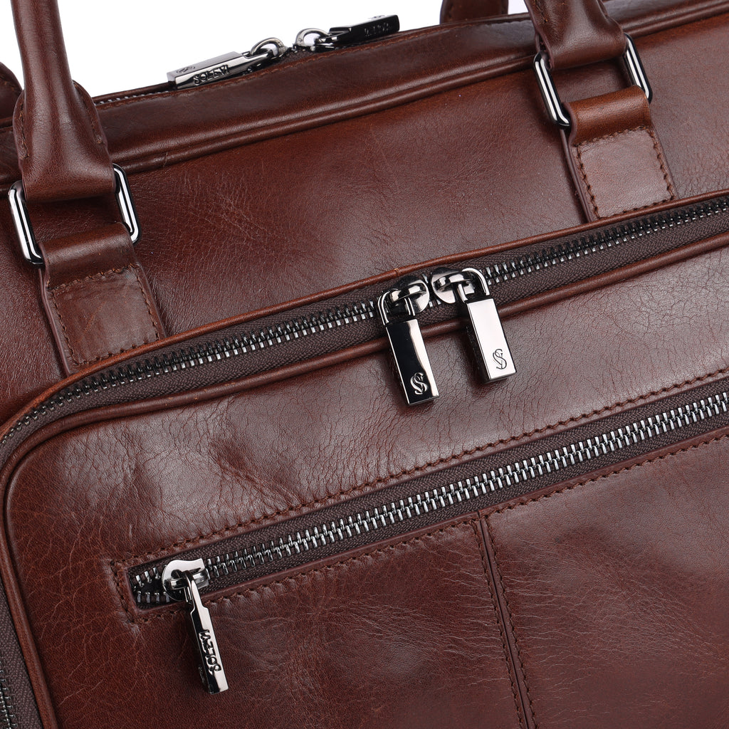 Gavino Premium Leather Briefcase Bag for Men – Tan