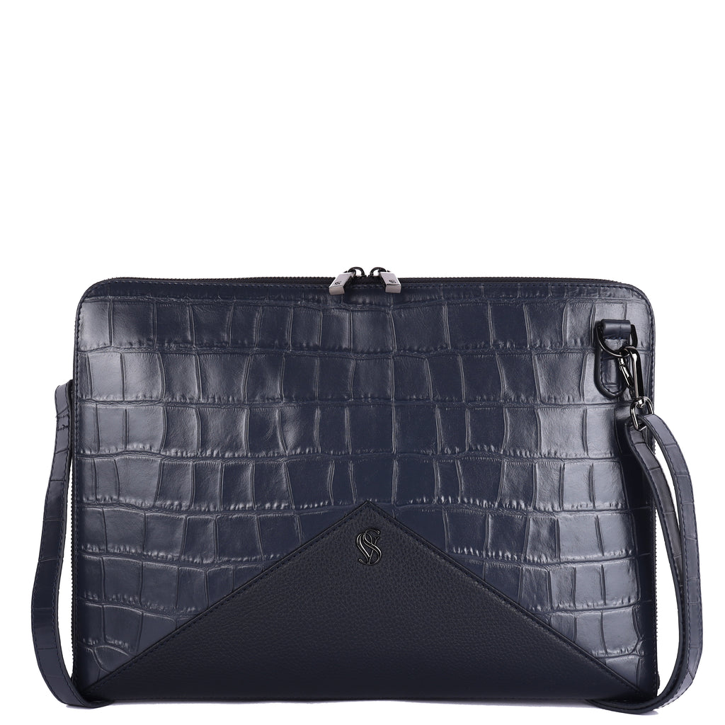 Elio Premium Leather Laptop Bag for Men – Navy