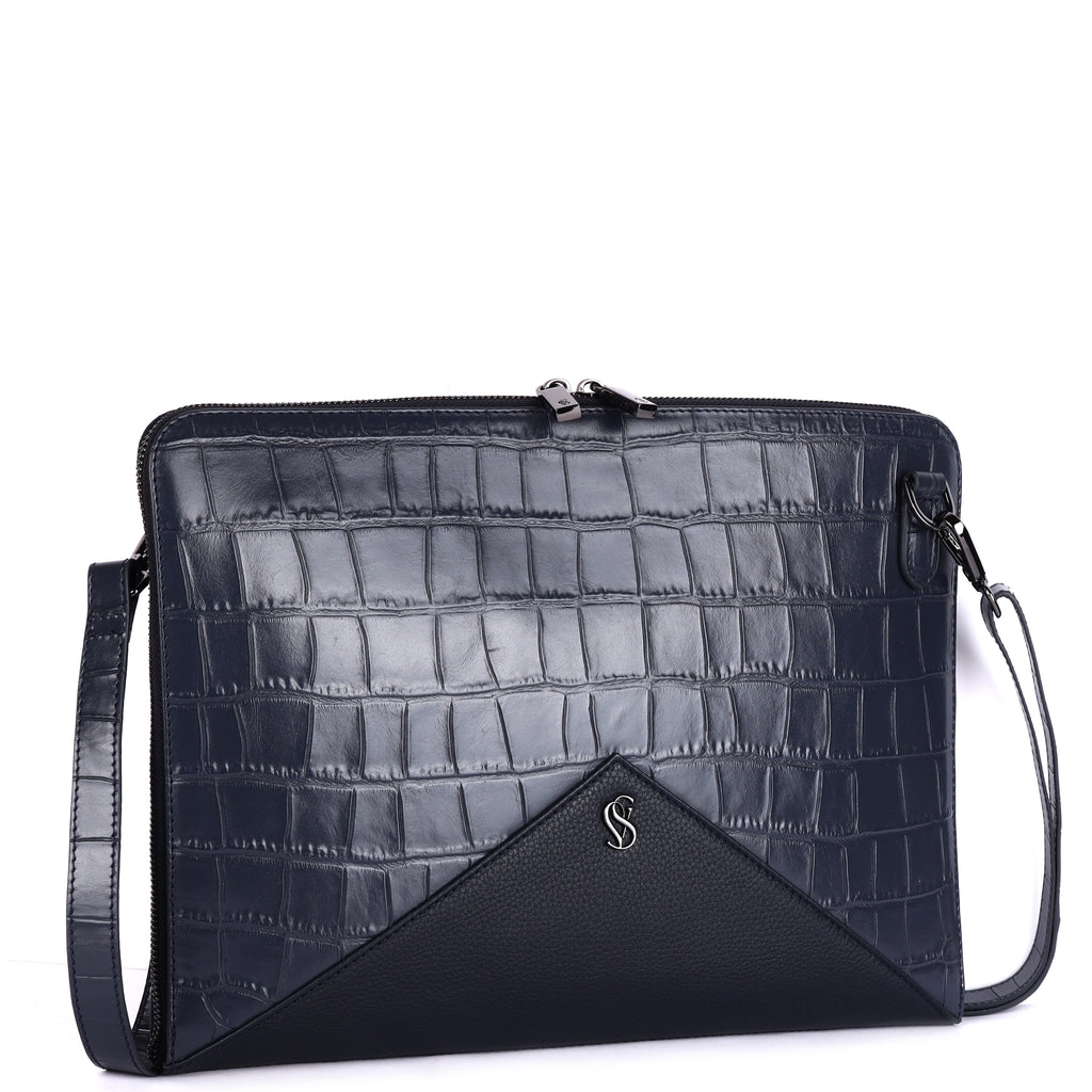 Elio Premium Leather Laptop Bag for Men – Navy