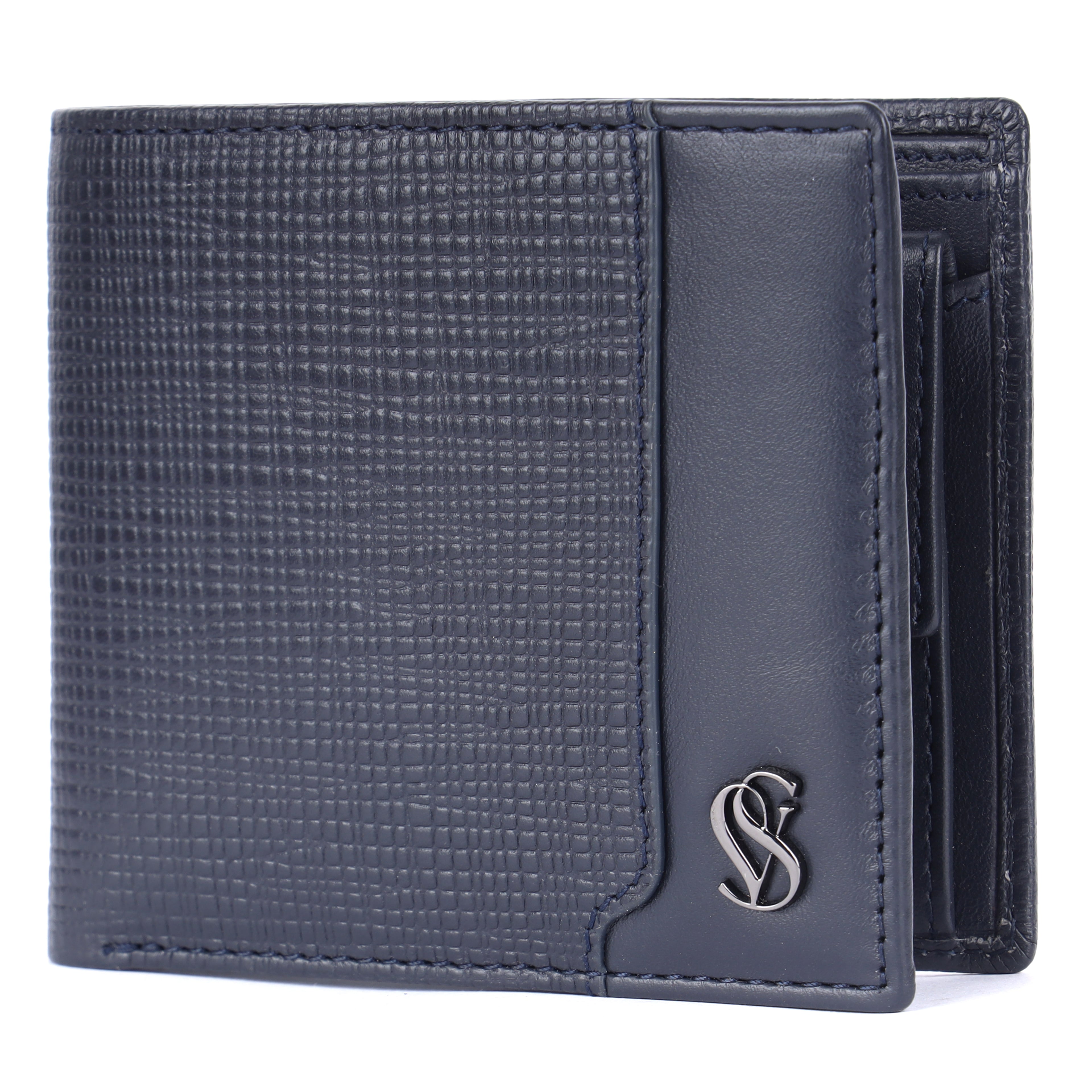 Mees Full-Grain Leather Men's Coin Pocket Wallet – Navy Lithograph