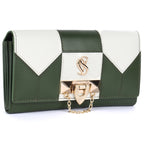 Vianen Luxury Genuine Leather Wallet for Women | Off White & Olive Purse