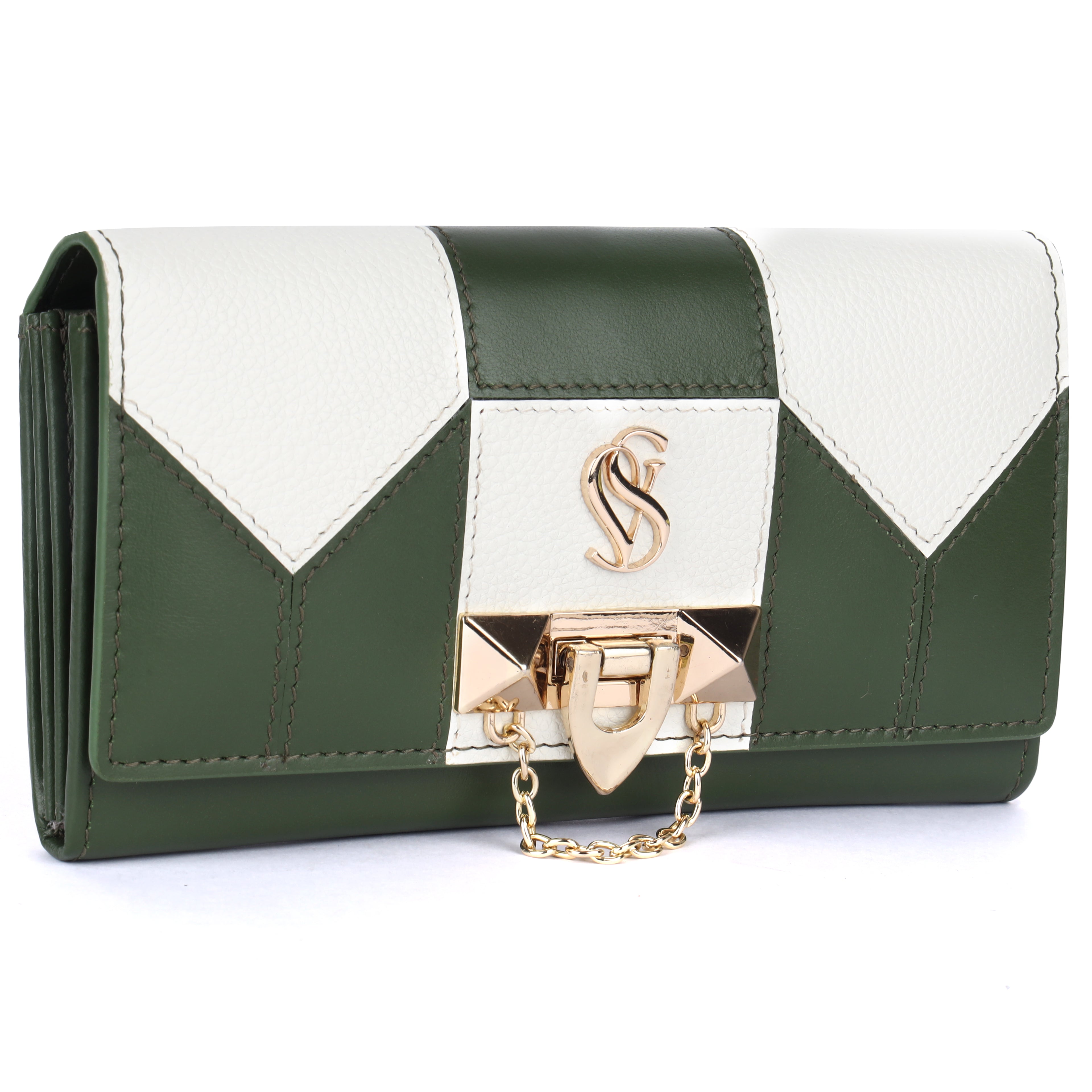 Vianen Luxury Genuine Leather Wallet for Women | Off White & Olive Purse