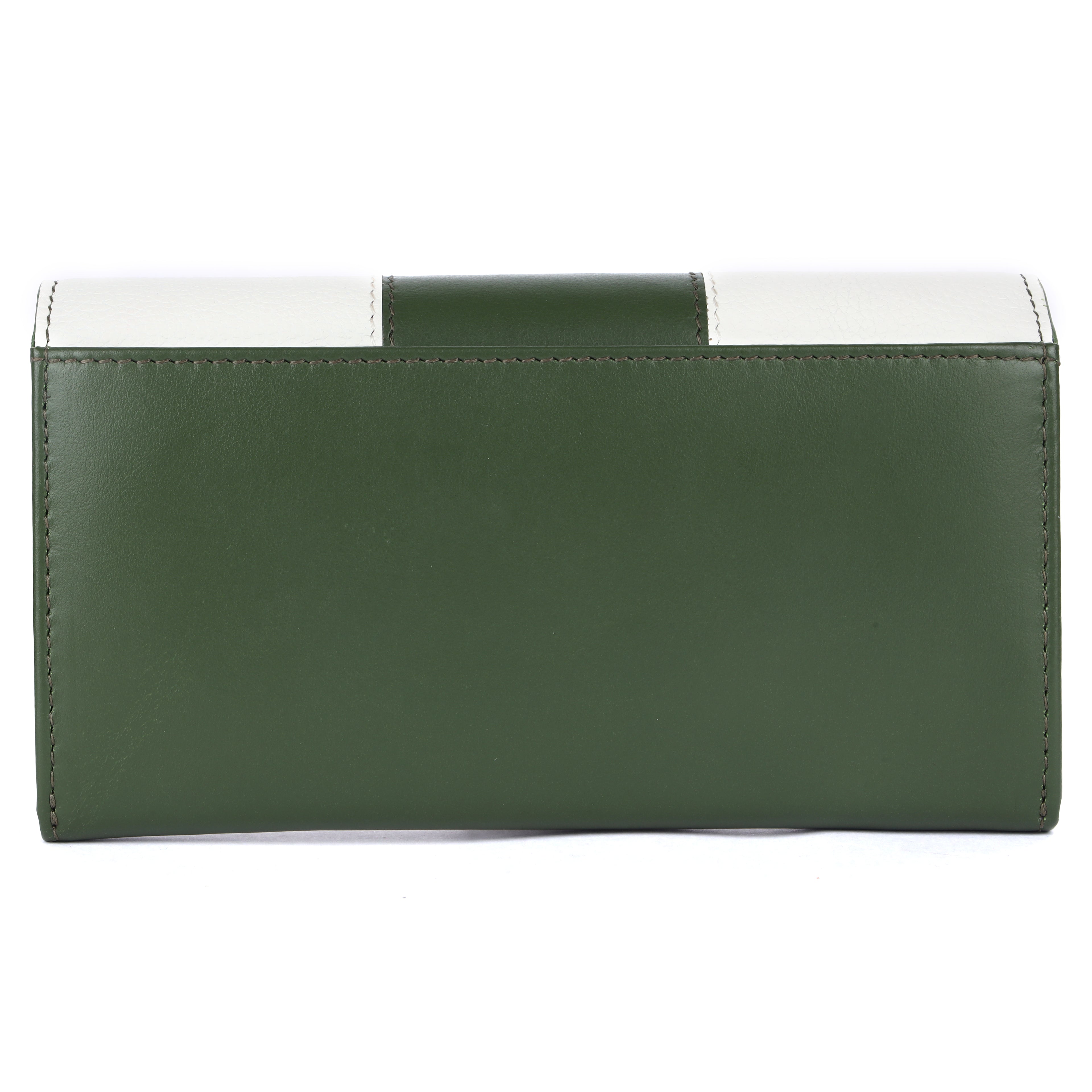 Vianen Luxury Genuine Leather Wallet for Women | Off White & Olive Purse