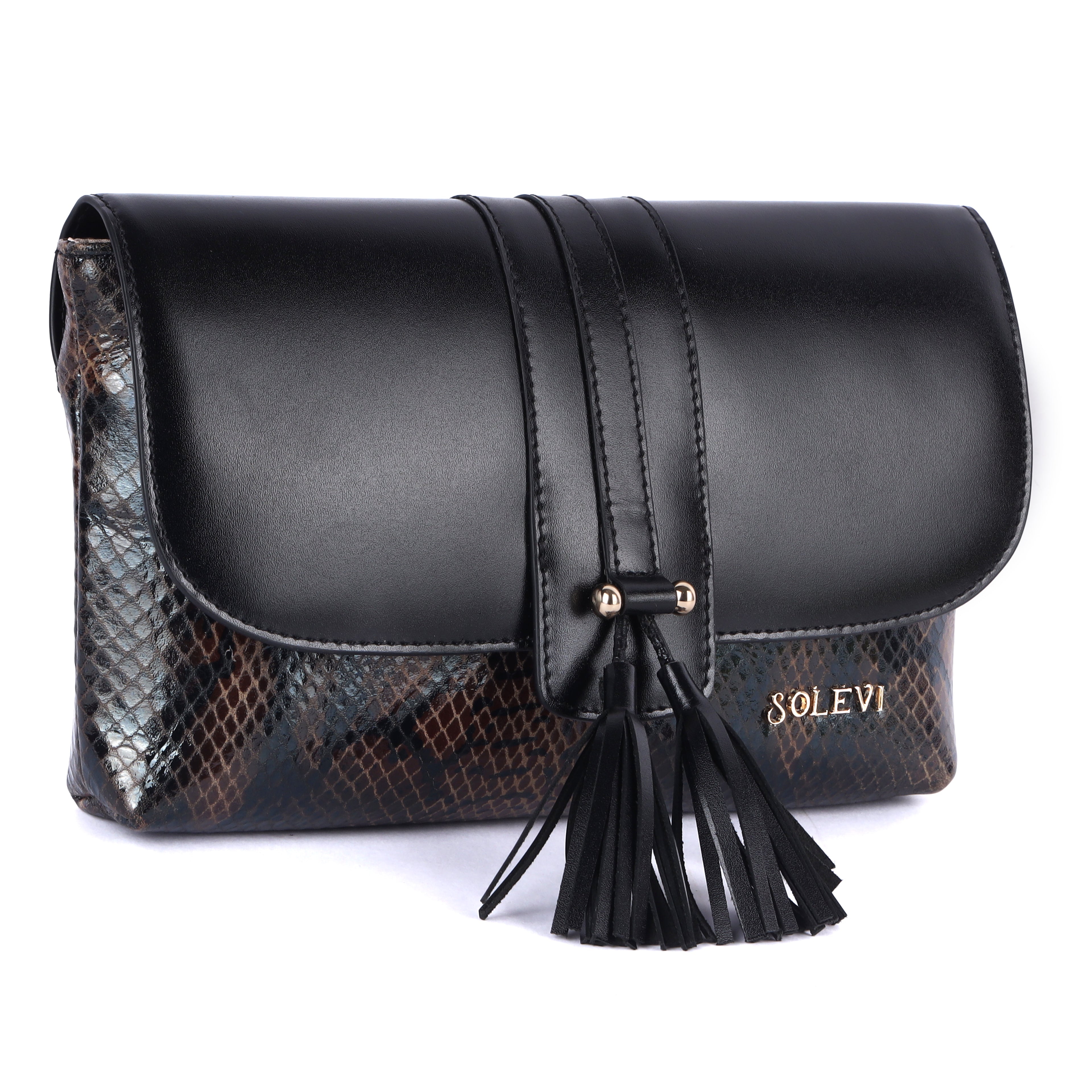 Harlin Genuine Leather Clutch for Women | Black & Olive Designer Clutch