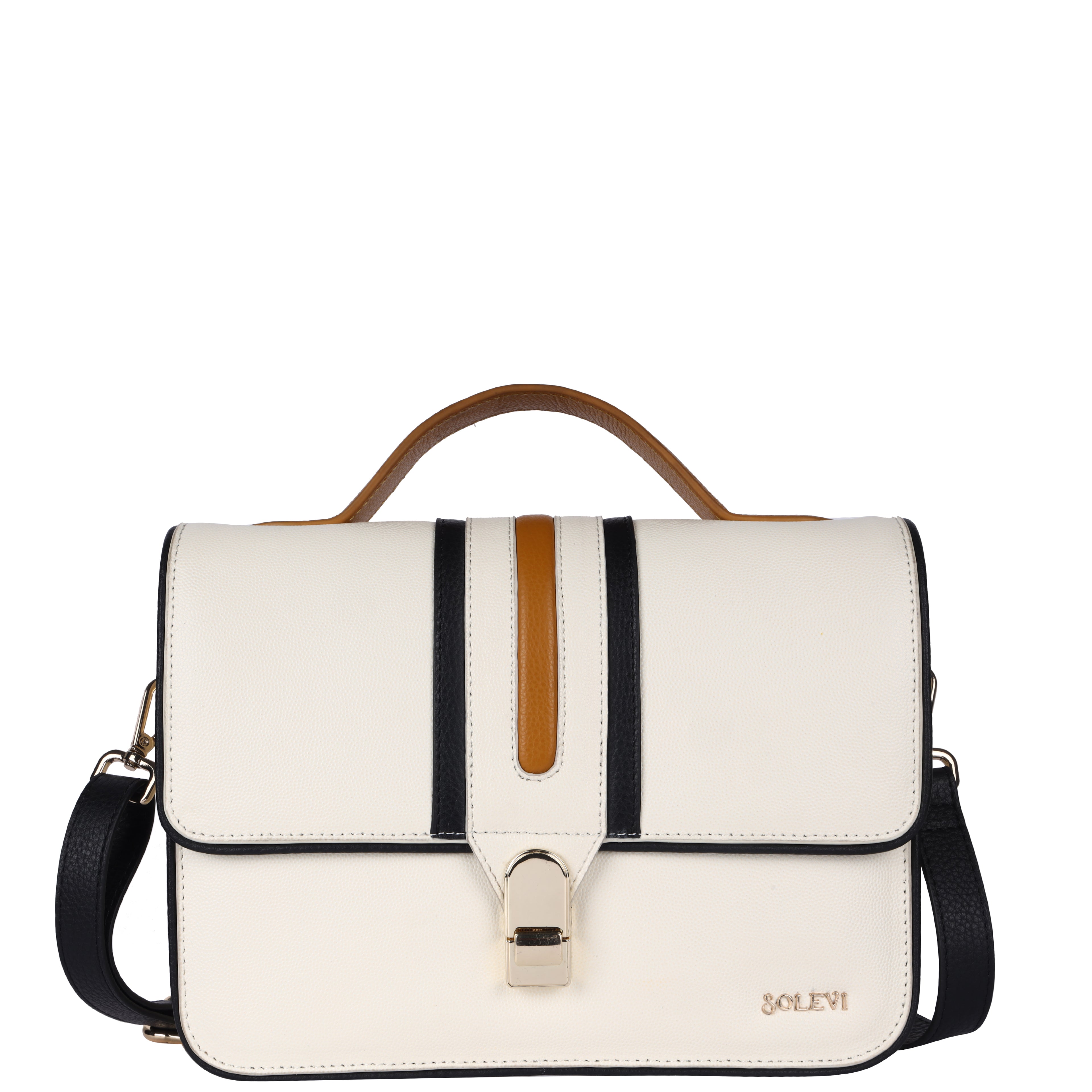 SAVINA Genuine Leather Handbag for Women | White, Mustard & Black Designer Bag