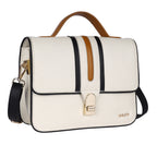 SAVINA Genuine Leather Handbag for Women | White, Mustard & Black Designer Bag
