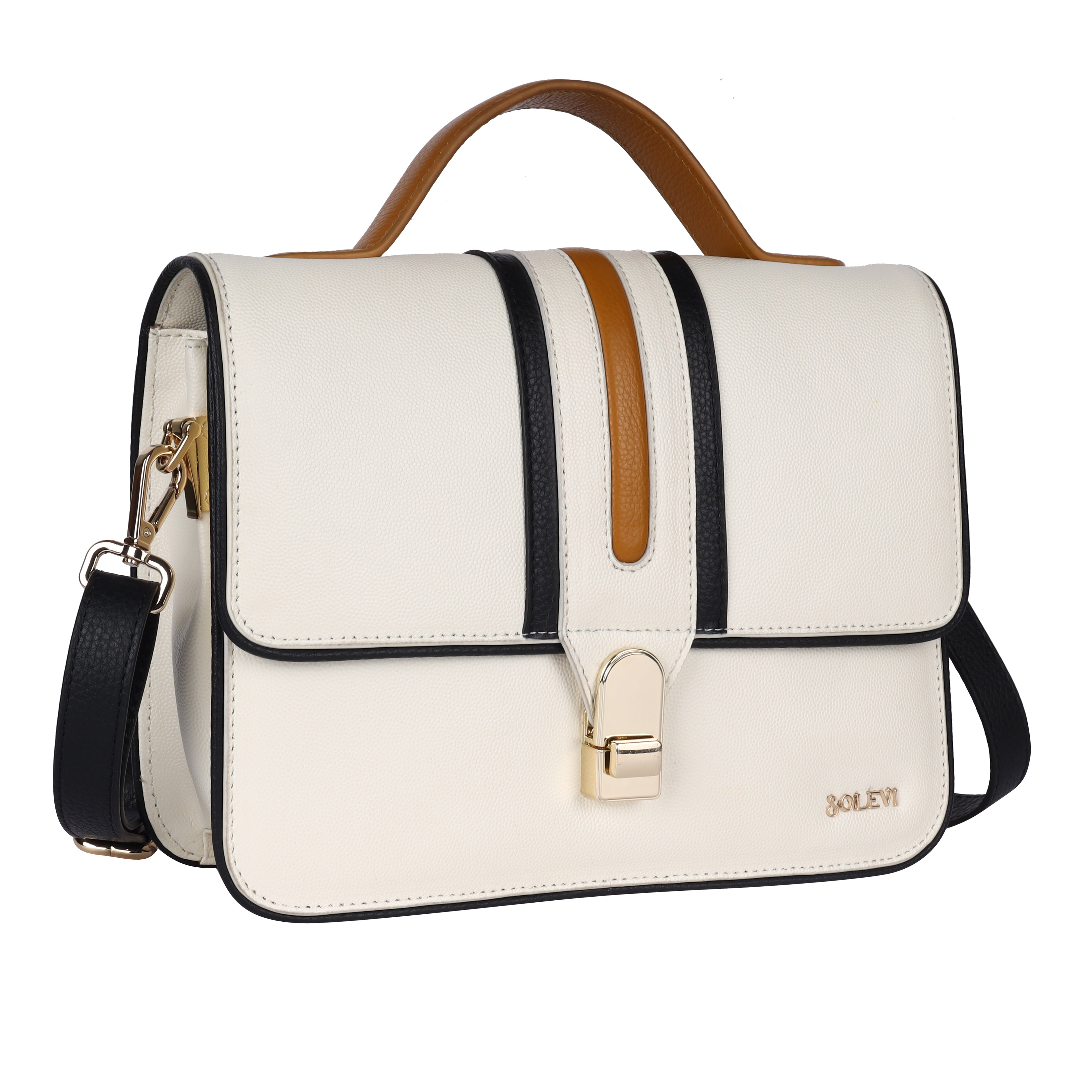 SAVINA Genuine Leather Handbag for Women | White, Mustard & Black Designer Bag