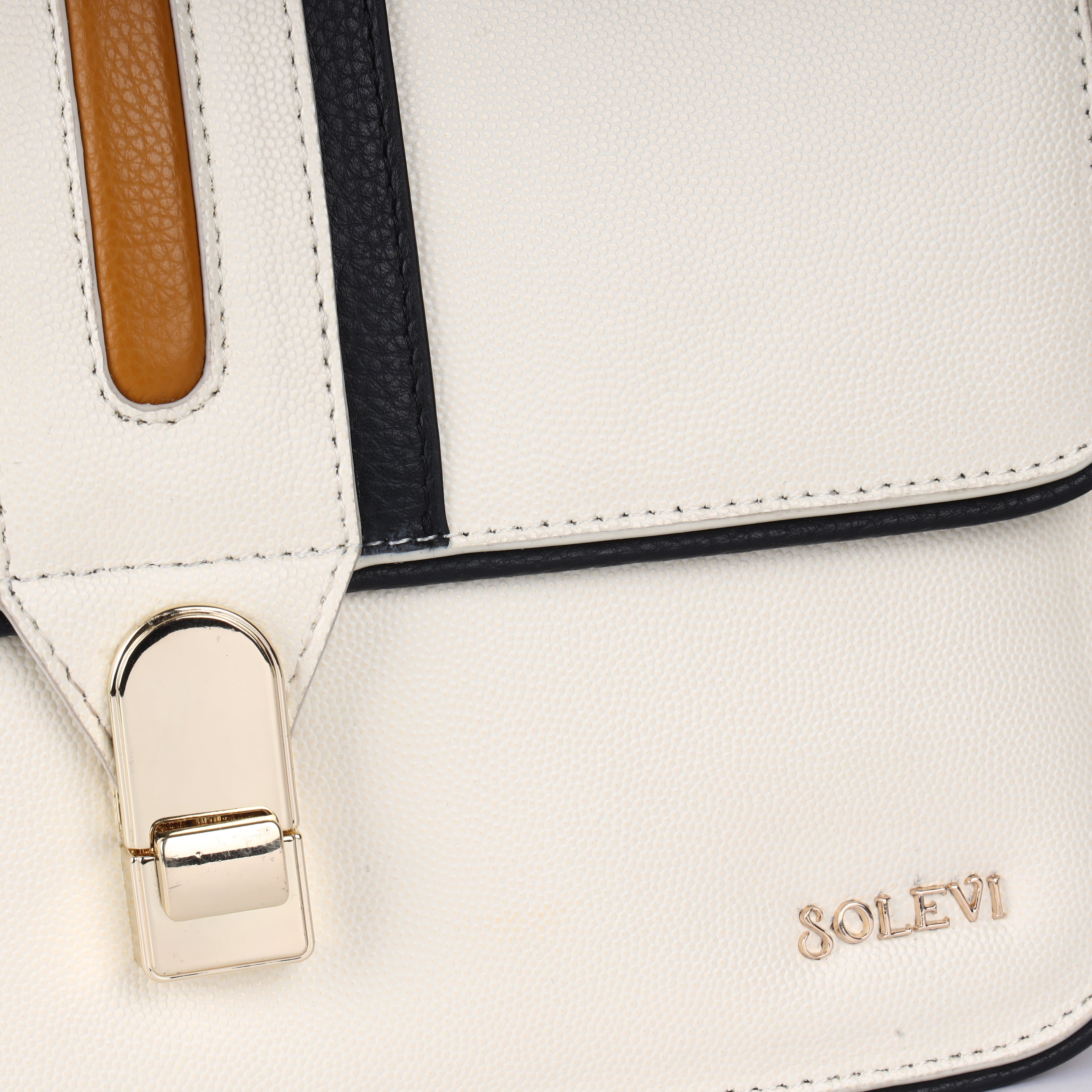 SAVINA Genuine Leather Handbag for Women | White, Mustard & Black Designer Bag