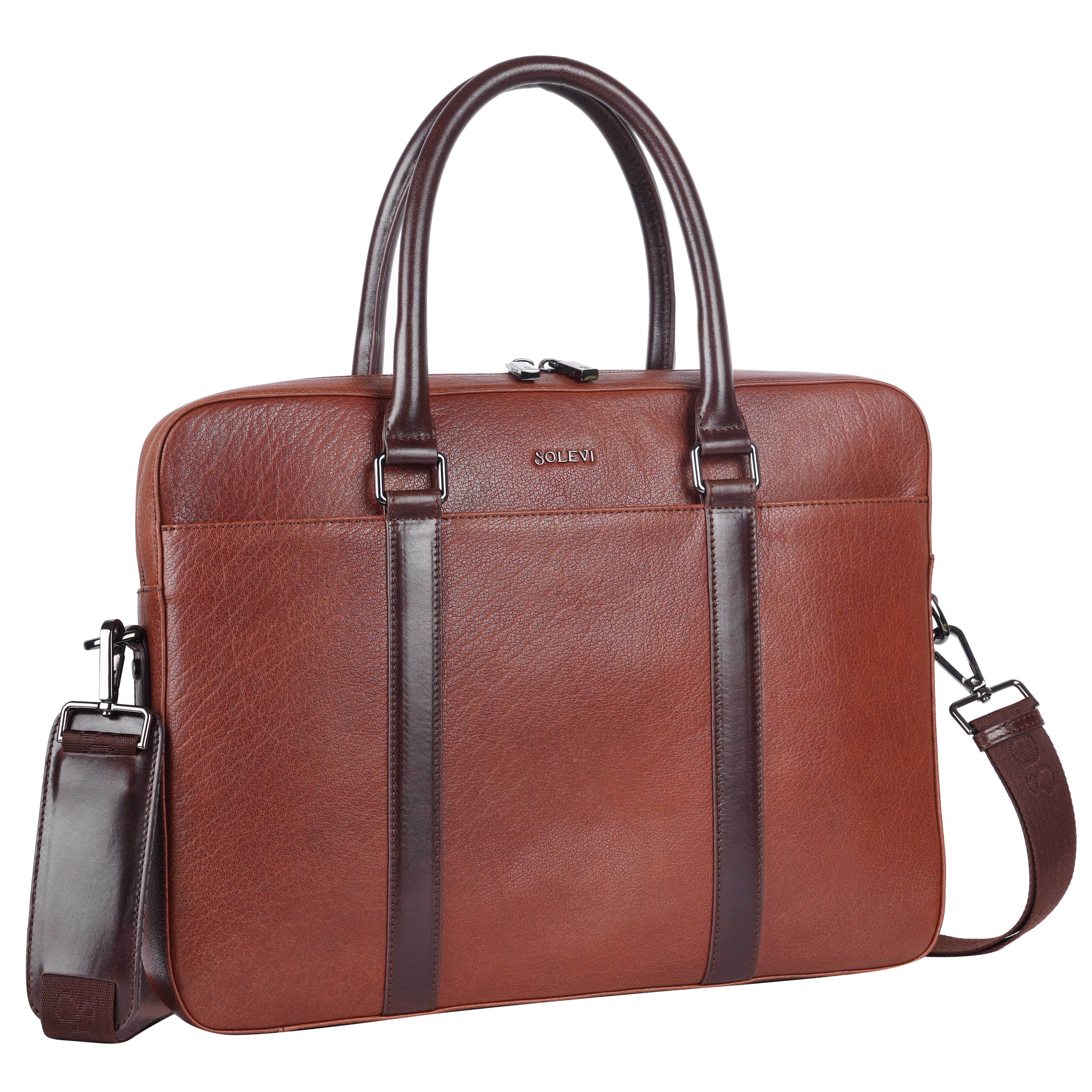 RIO Genuine Leather Laptop Bag for Men | Tan & Brown Executive Briefcase