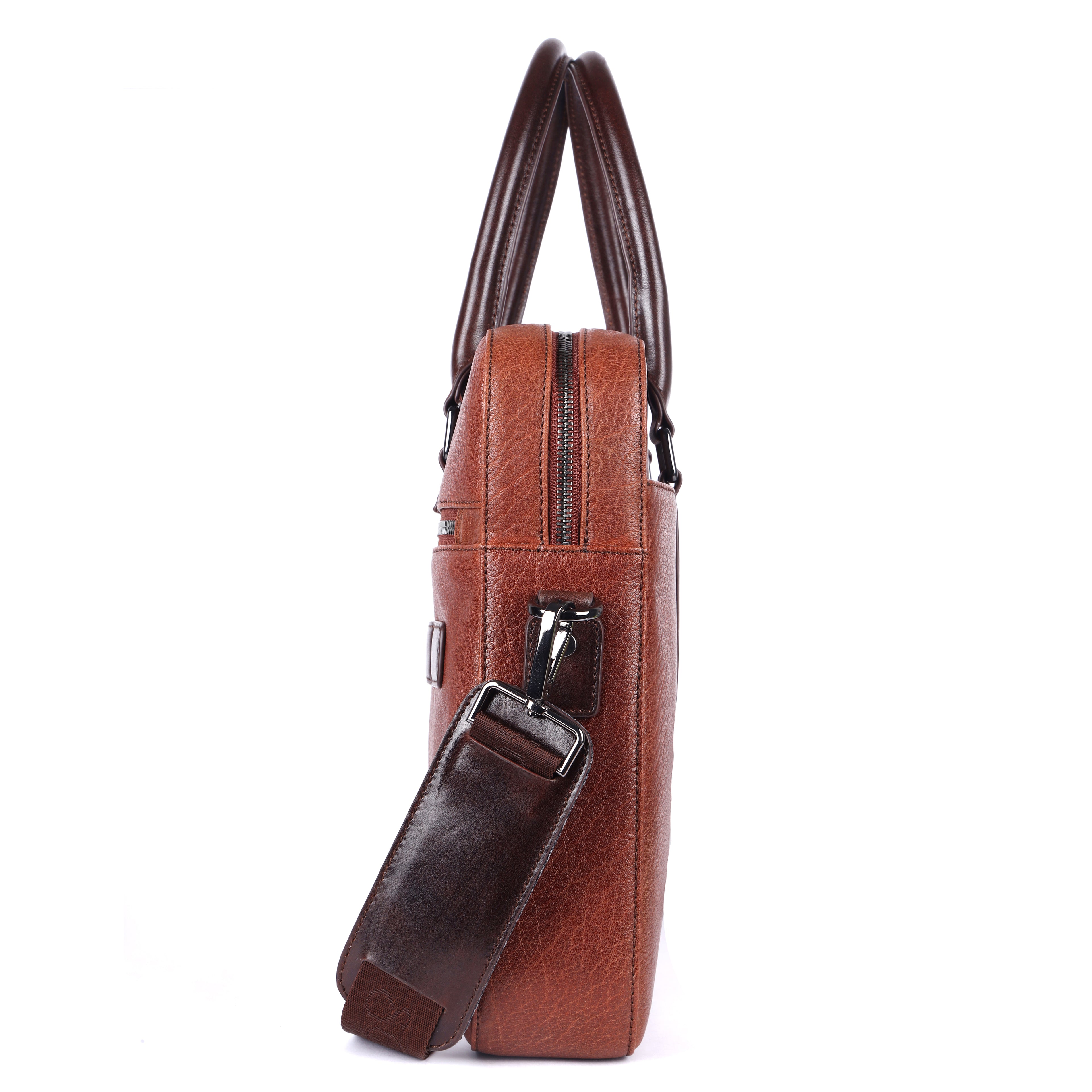 RIO Genuine Leather Laptop Bag for Men | Tan & Brown Executive Briefcase