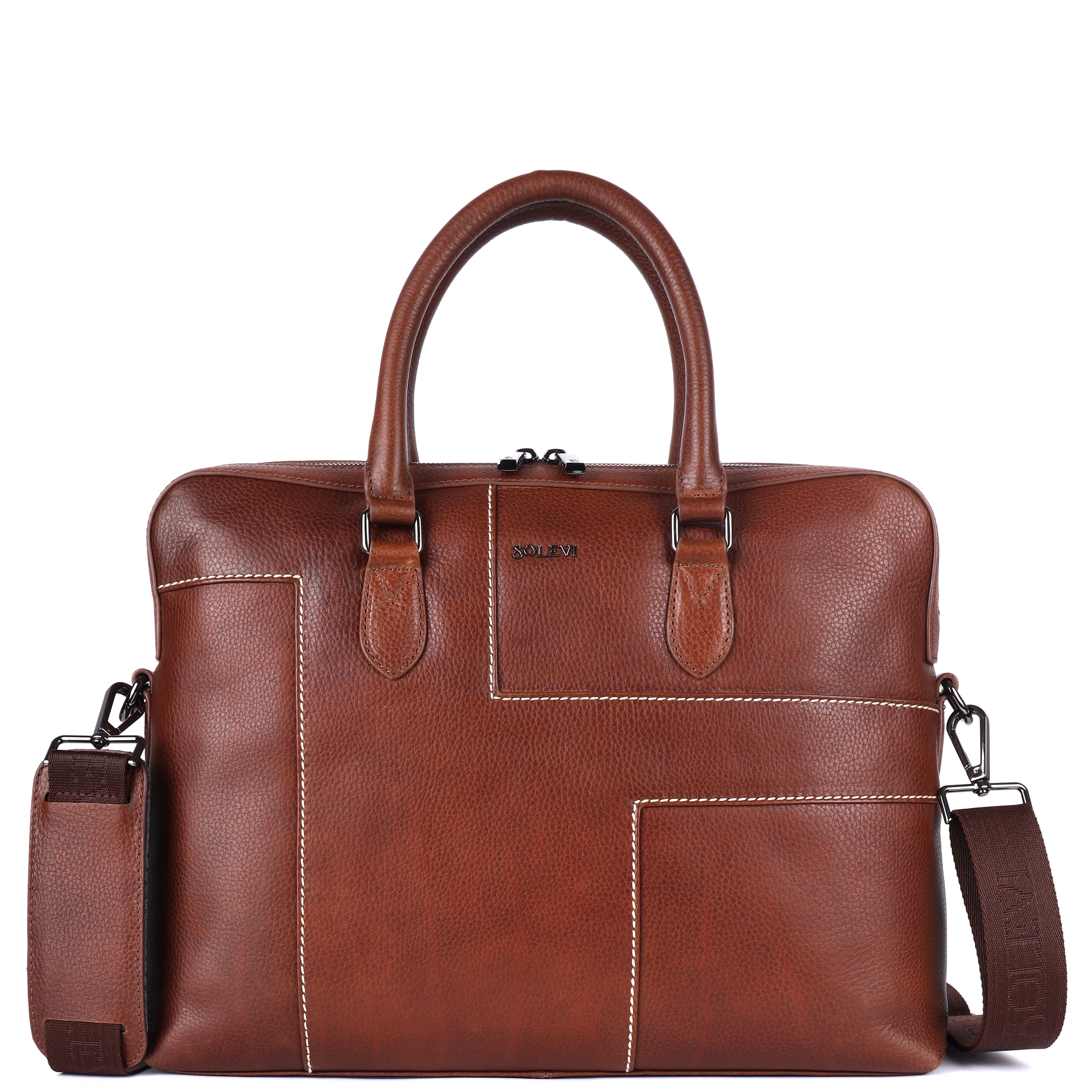 VECTURA Genuine Leather Laptop Bag for Men | Cognac Office Briefcase