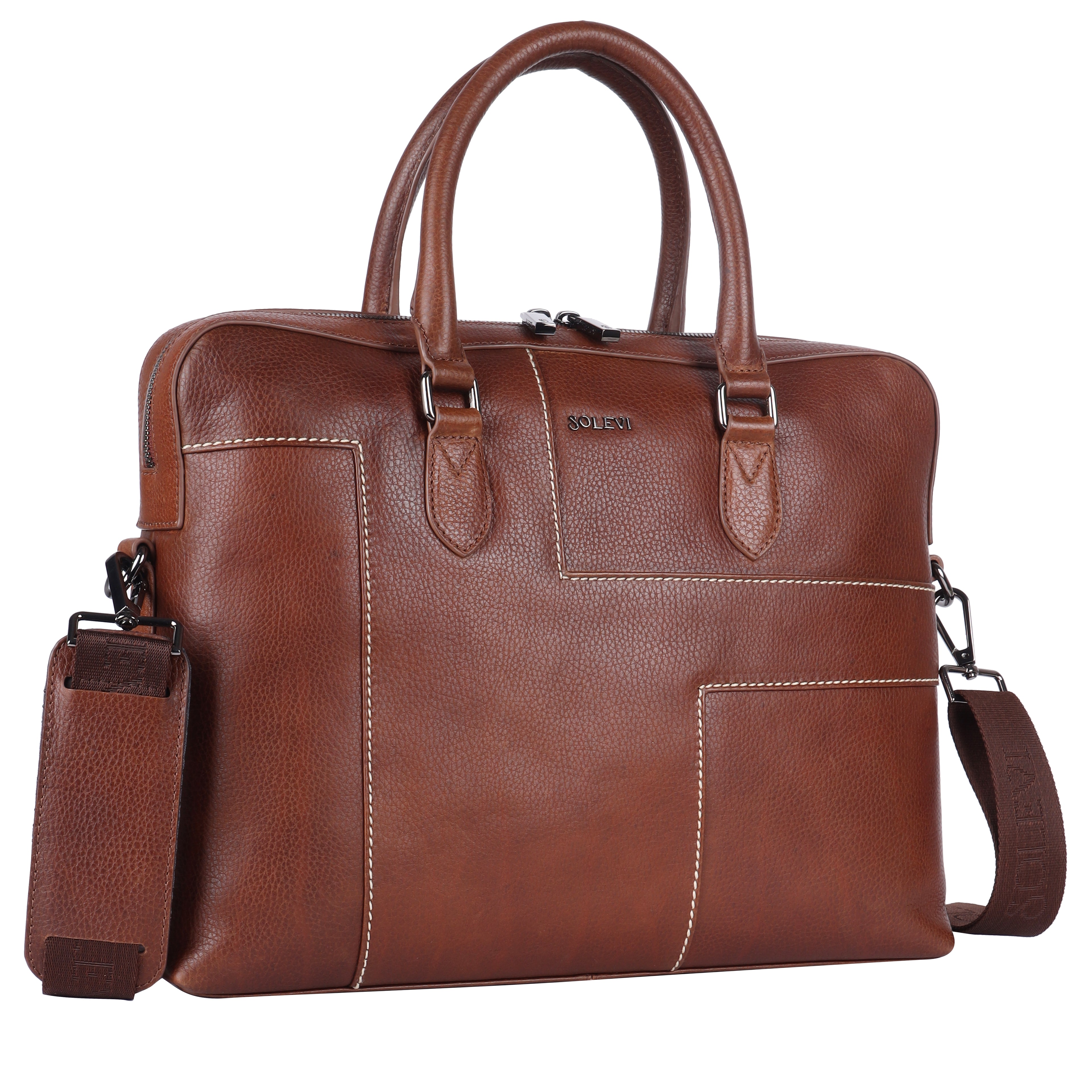 VECTURA Genuine Leather Laptop Bag for Men | Cognac Office Briefcase