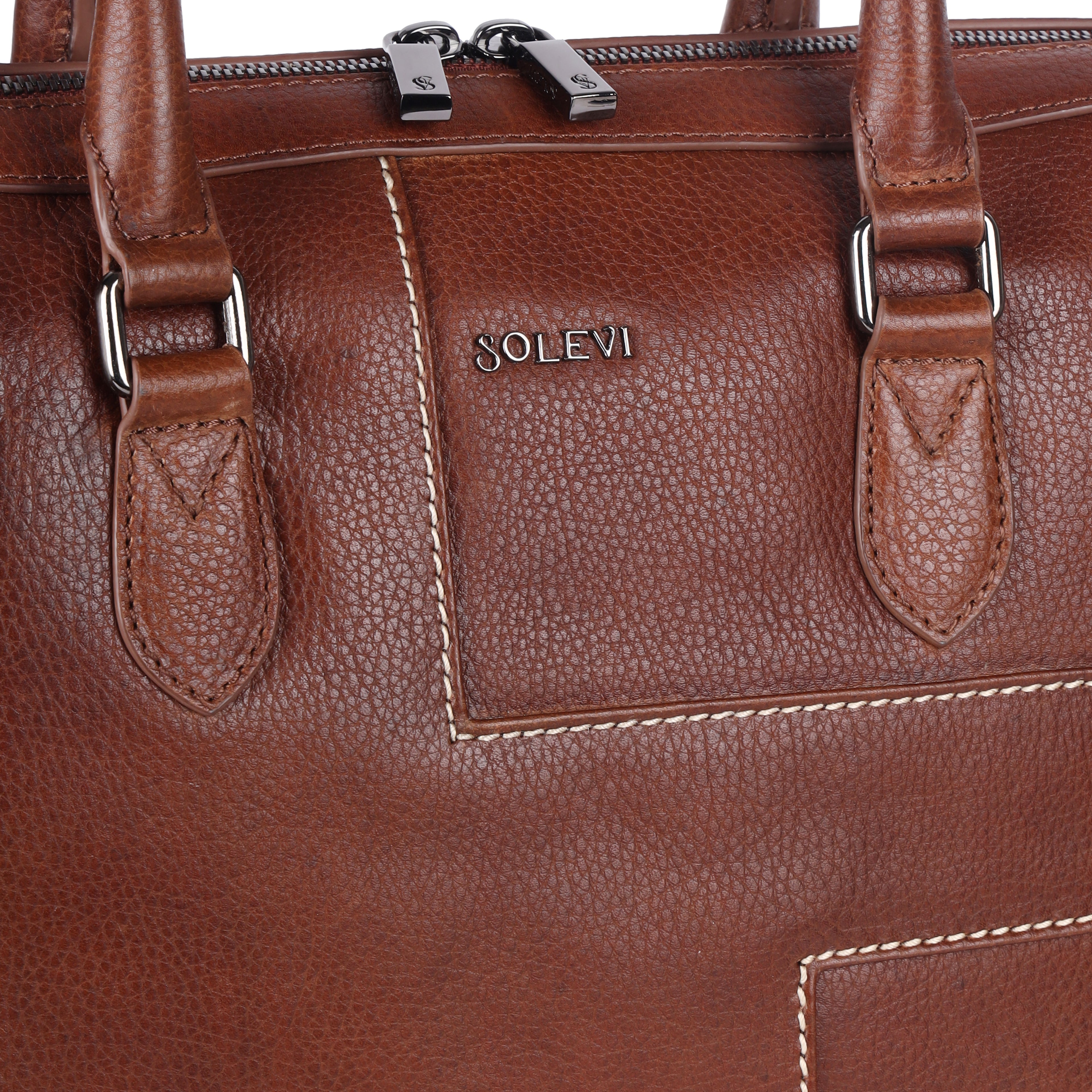 VECTURA Genuine Leather Laptop Bag for Men | Cognac Office Briefcase