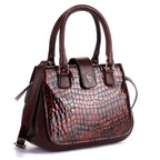 Lotus Premium Leather Shoulder Bag for Women | Dark Brown Croco Leather