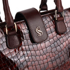 Lotus Premium Leather Shoulder Bag for Women | Dark Brown Croco Leather