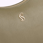Edel Premium Genuine Leather Shoulder Bag for Women in Olive | Elegant Baguette Handbag with Gold Hardware