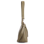Edel Premium Genuine Leather Shoulder Bag for Women in Olive | Elegant Baguette Handbag with Gold Hardware