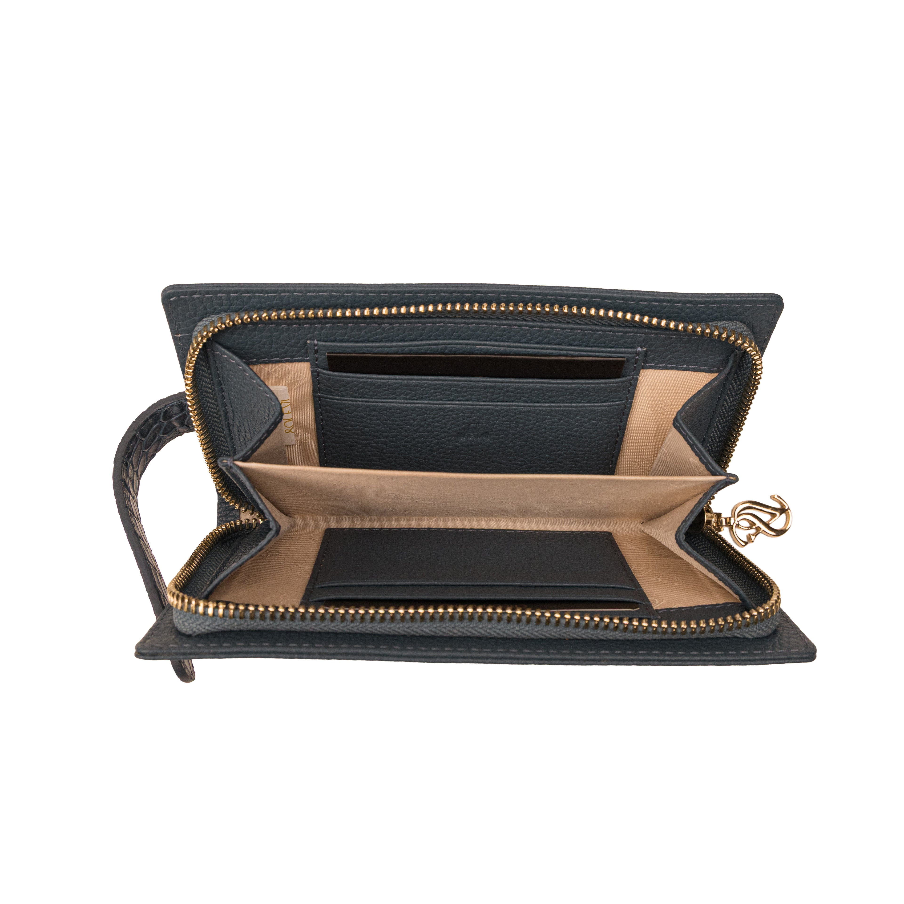 Reine Premium Leather Zip Around Wallet for Women – Cadet Blue