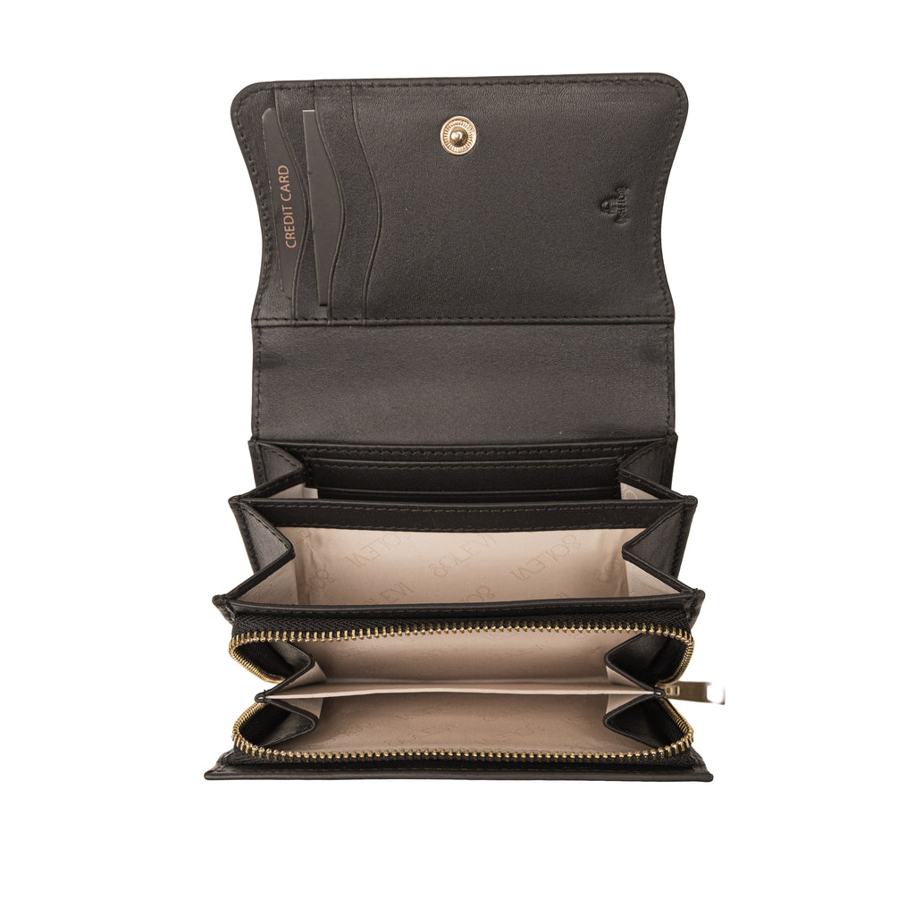 Petrina Premium Leather Flap Wallet for Women – Black