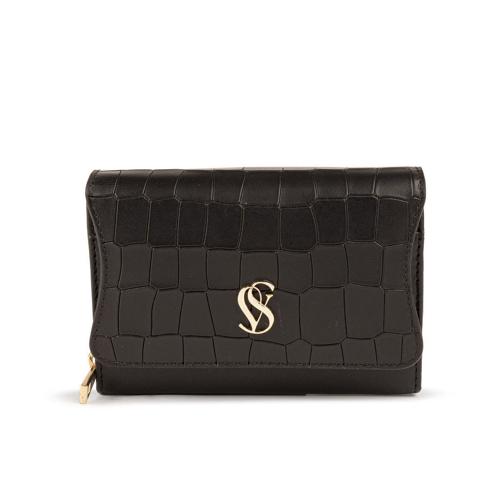 Petrina Premium Leather Flap Wallet for Women – Black