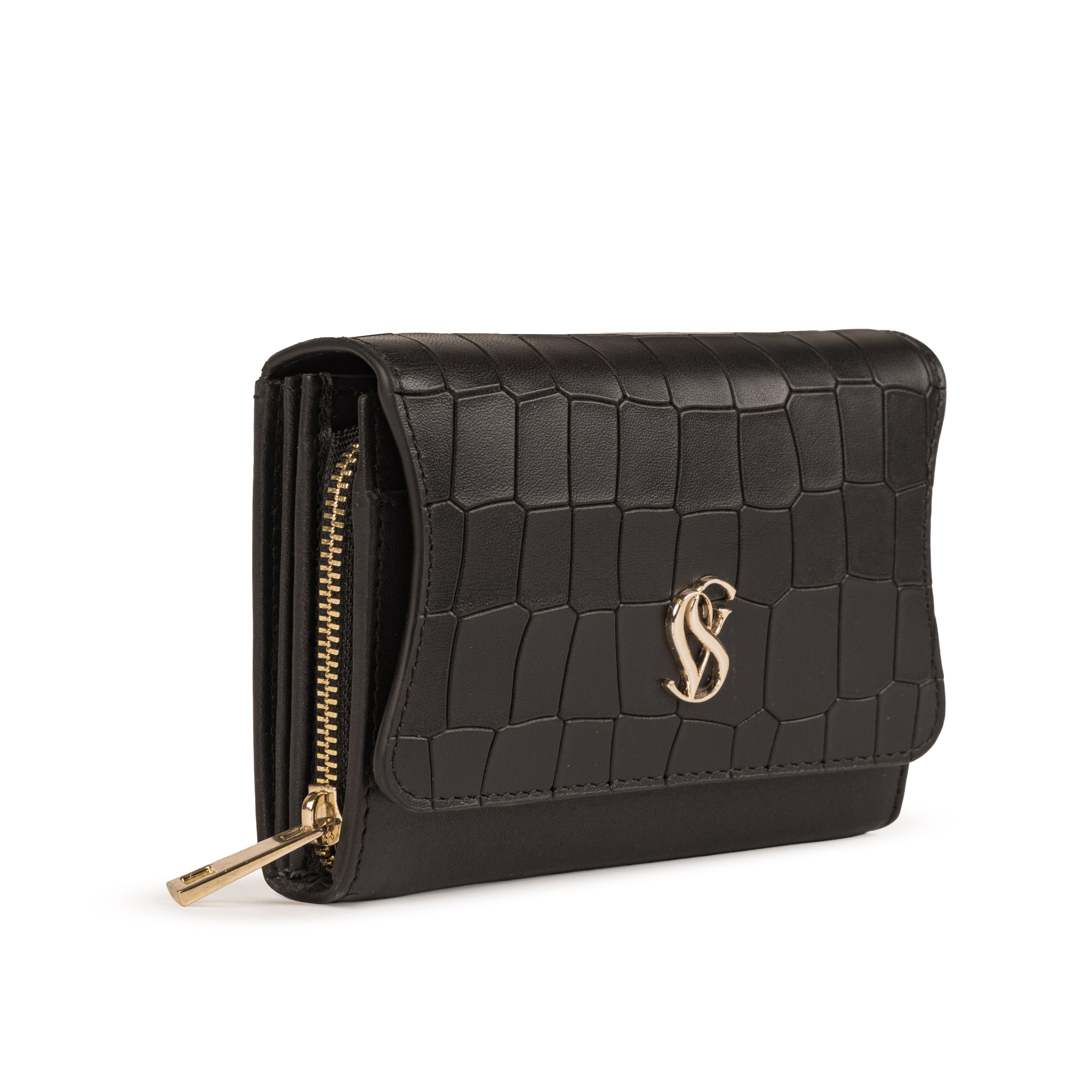 Petrina Premium Leather Flap Wallet for Women – Black