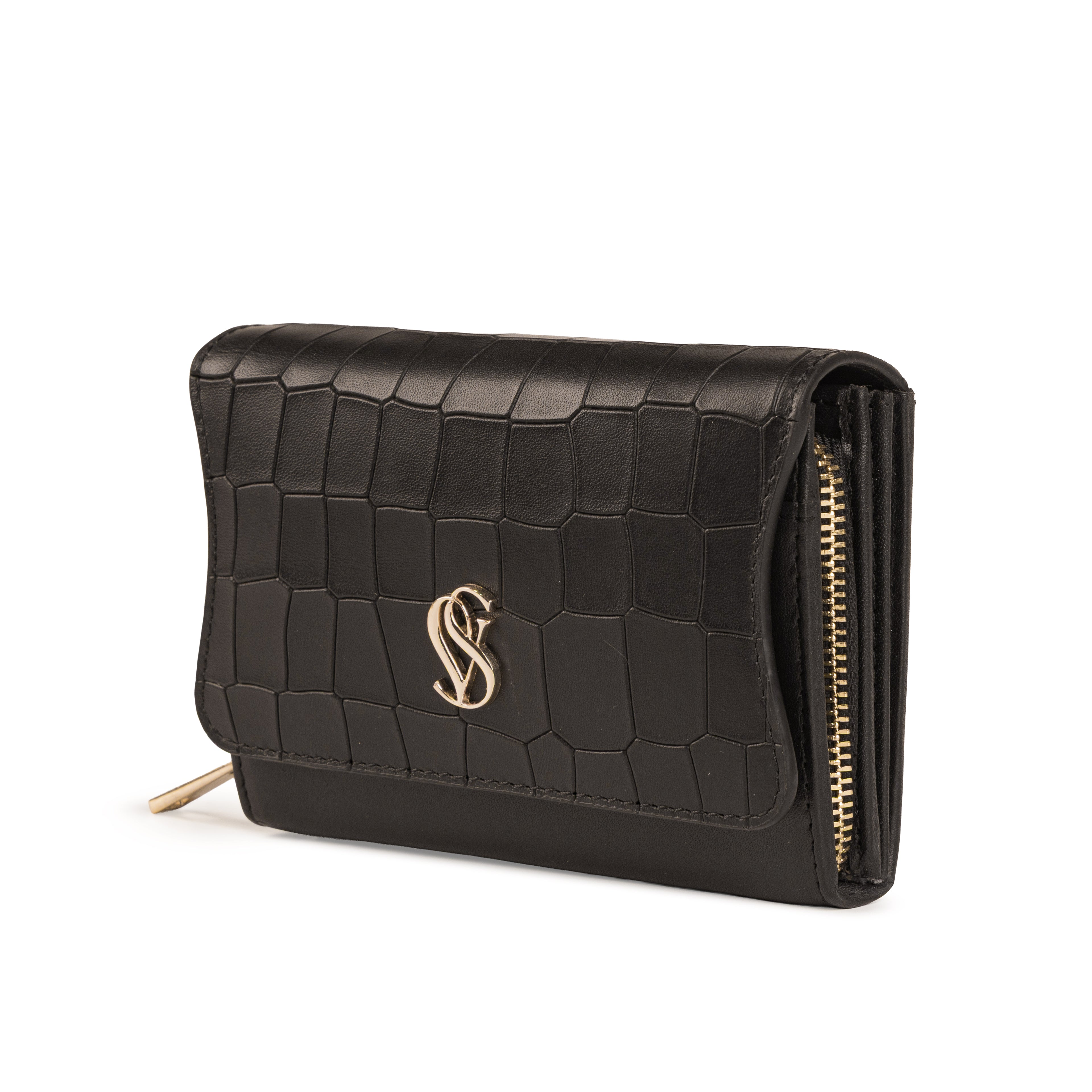 Petrina Premium Leather Flap Wallet for Women – Black