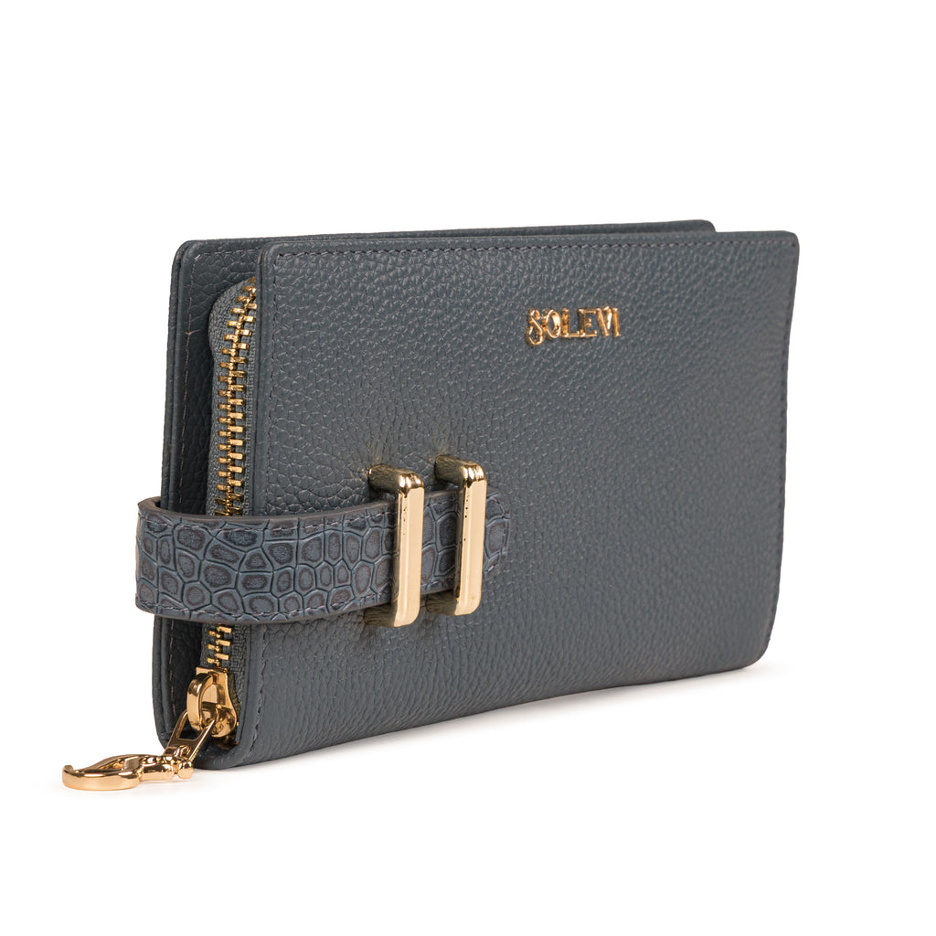 Reine Premium Leather Zip Around Wallet for Women – Cadet Blue